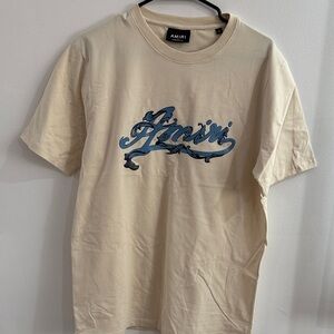 AMIRI Beige and Blue Graphic Tee